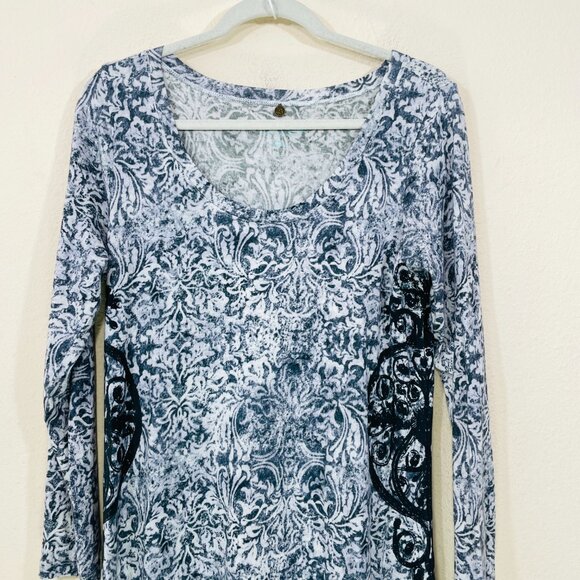 Soft Surroundings Maxi Dress SMALL Jersey Paisley Stretch Long Sleeve‎ Gray Boho - Picture 4 of 7